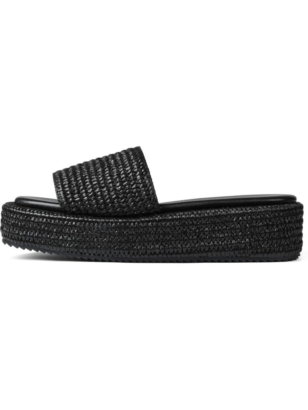 Women's Black Leather Woven Wedges Beach Slip On Comfortable Casual Platform